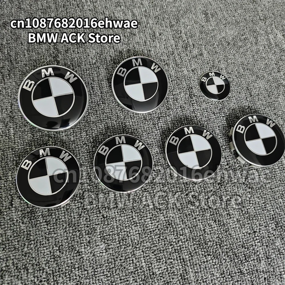 สําหรับ BMW สีดําสีขาวด้านหน้า Hood Emblem Trunk ด้านหลัง badge ล้อกลางหมวกพวงมาลัย E46 E90 F30 F10 
