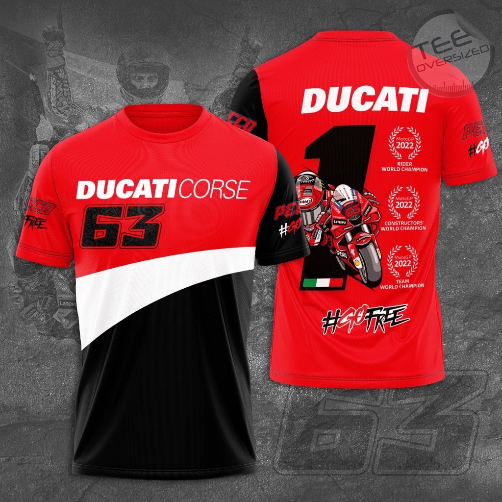 เสื้อยืดโพลีเอสเตอร์ฤดูร้อนสบายๆ | ดีไซน์รถแข่ง Ducati | แห้งเร็วและระบายอากาศได้ดี | เสื้อยืดลําลองอเนกประสงค์อินเทรนด์ | เสื้อท็อปแขนสั้นผู้ชาย