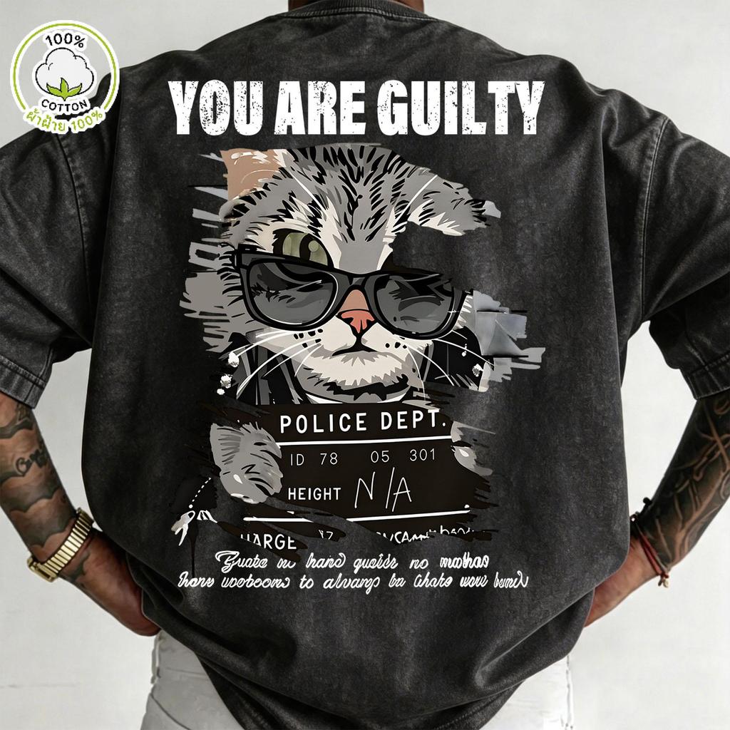 UT shop💥เสื้อยืดผ้าคอตตอน 100% “You are Guilty” ทรง Oversize คอกลม แขนสั้น ผ้านุ่มสบาย ใส่ได้ทุกวัน ฤดูร้อน ไซส์ S-3XL