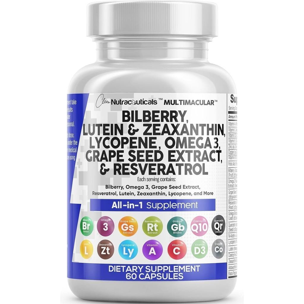 Clean Nutra Eye s with Bilberry Lutein และ Zeaxanthin s Lycopene 40mg Resveratrol Grape Seed Astaxan