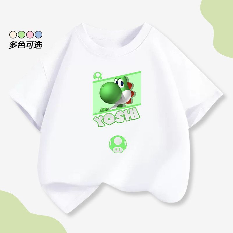 ญี่ปุ่นอะนิเมะ Mario Mario Brothers yoshi yoshi yoshi ไดโนเสาร์แขนสั้นเสื้อยืดชายหญิงเด็กเสื้อผ้า Casual All-Match เด็กครึ่งแขน