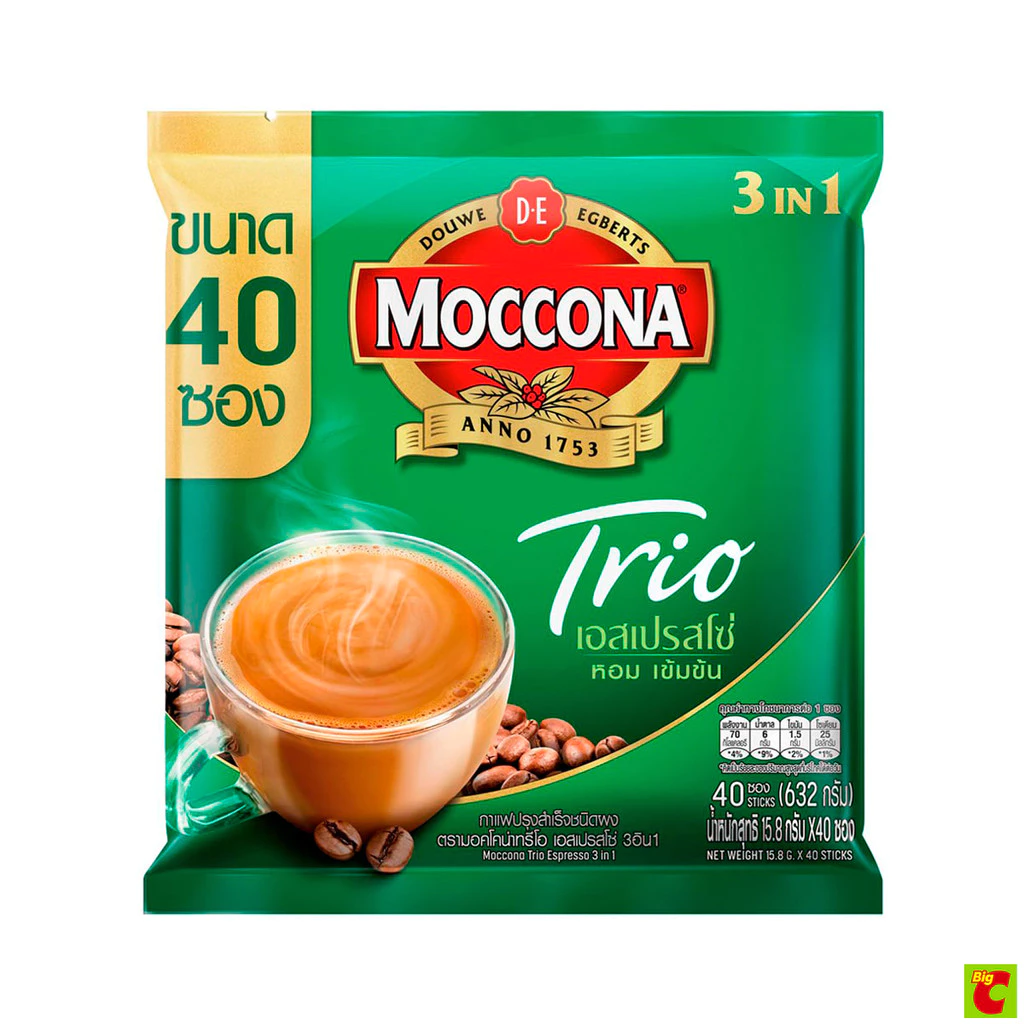 มอคโคน่า ทรีโอ กาแฟปรุงสำเร็จชนิดผง 3อิน1 เอสเปรสโซ่ 15.8 ก. x 40 ชิ้น