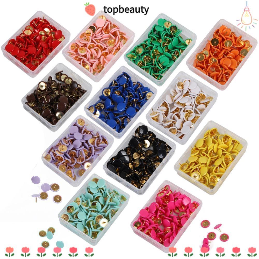 Topbeauty 100 ชิ้นหมุดกดกลม, กระดานสังเกต Thumb Tacks, หัวกลม Bulletin Drawing สีเมทัลลิก Cork Board Tacks