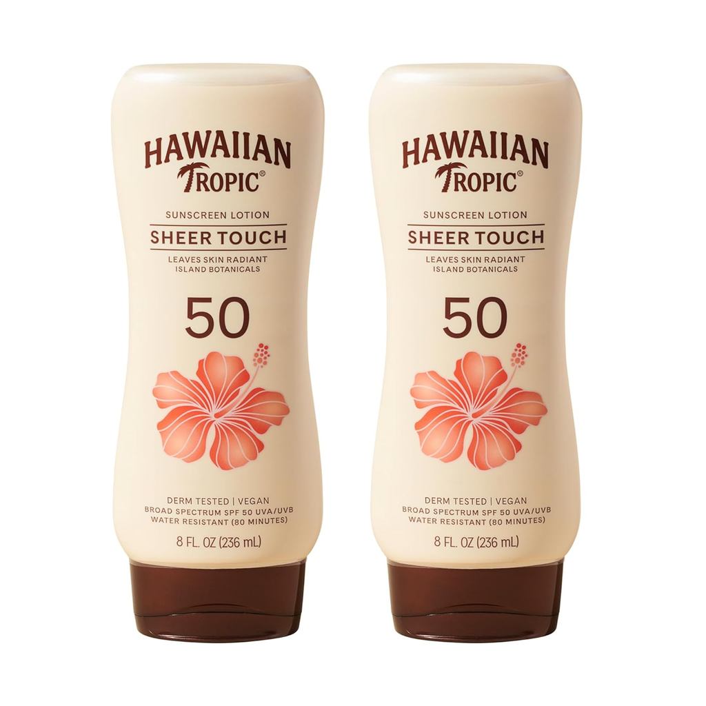 Hawaiian Tropic Sheer Touch Ultra Radiance Lotion Sunscreen SPF 50, 8 Fl Oz Twin Pack, Hawaiian Trop