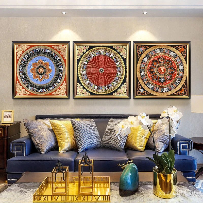ทิเบต Mandala หกตัวอักษร Mantra ภาพวาดผ้าใบสําหรับสมาธิและการบีบอัดพิมพ์โปสเตอร์ Wall Art ตกแต่งบ้านภาพ ETTQ