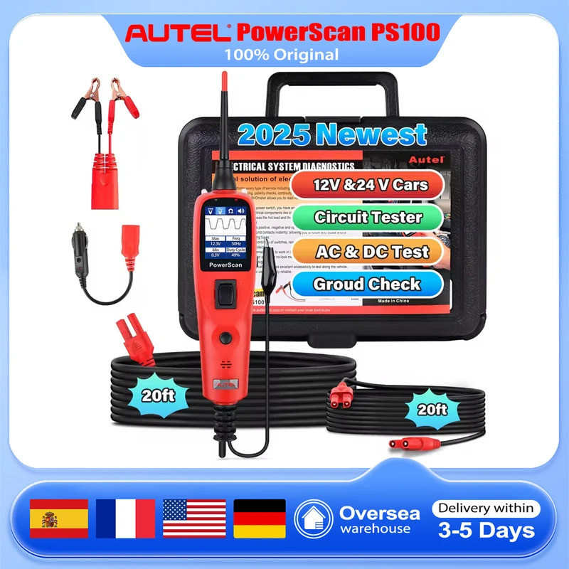 Autel PowerScan PS100 เครื่องทดสอบวงจรอัตโนมัติวินิจฉัย AVOmeter เครื่องมือทดสอบยานยนต์ OBD2 เครื่อง