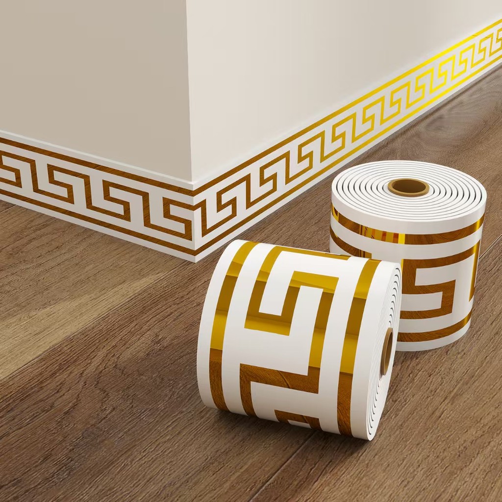 บัวพื้น 10cm*5m สติกเกอร์ขอบบัว ขอบบัวติดผนังตกแต่งบ้าน วัสดุ PVC กันน้ำ  มีกาวในตัว ไม่ลอกไม่พอง ขอบตกแต่งผนั wallpaper