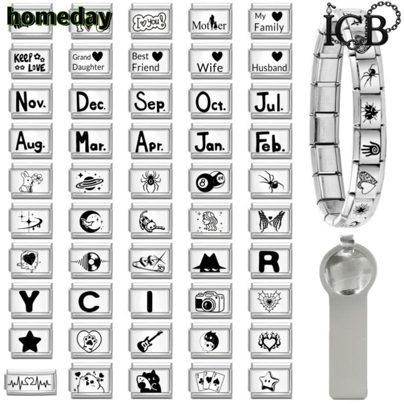 ICB Carve สไตล์ตัวอักษรปากอิตาเลี่ยน Charm Modular สร้อยข้อมือไทเทเนียมเหล็กปั๊มคู่ DIY สร้อยข้อมืออุปกรณ์เสริม