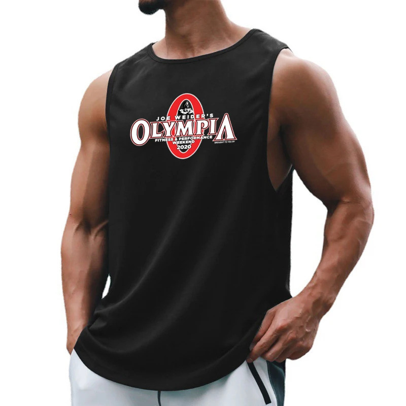 เสื้อยืดแขนกุดผ้าฝ้าย 100% ยี่ห้อ Olympia พิมพ์ลายโลโก้สไตล์สปอร์ตสำหรับออกกำลังกายและเล่นกีฬา มีไซส