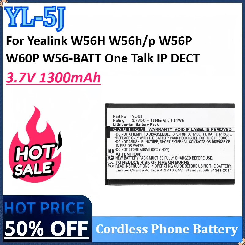 ใหม่ YL-5J 3.7V 1300mAh 4.81Wh โทรศัพท์ไร้สายสําหรับ Yealink W56-BATT W56H W56h/p W56P W60P One Talk