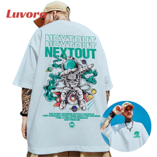 (ผ้าฝ้าย 100%)Luvoro oversize unisex เนื้อผ้านุ่มระบายแขนสั้น T-shirt สีดำและสีขาว เสื้อยืดทูโทน เสื้อยืดแขนสั้น C2864
