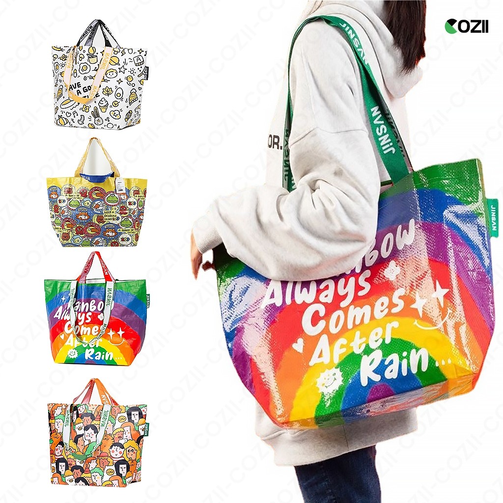 กระเป๋ากระสอบ กันน้ำ shopping bag กระเป๋าผ้ากระสอบ แนวอิเกีย ikea กระเป๋าช้อปปิ้งกันน้ำ ถุงใบใหญ่ ใบเล็ก