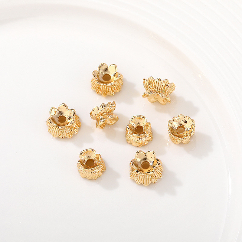 14K Gold-Clad Double-Layerขนาดใหญ่ขนาดเล็กผู้ถือลูกปัดSpacerลูกปัดReceptacleดอกไม้หมวกDIYสร้อยข้อมือ