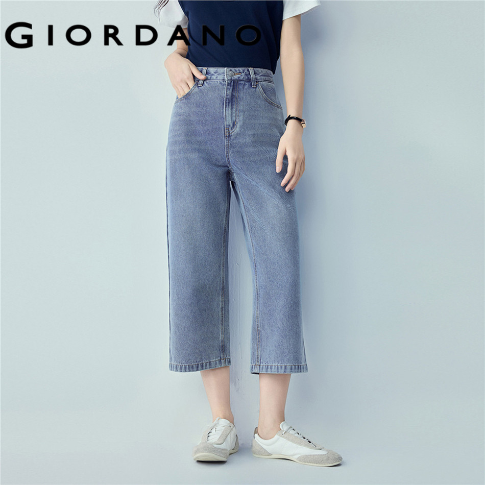 GIORDANO WOMEN Mid rise stonewashed denim cropped jeans 13426511