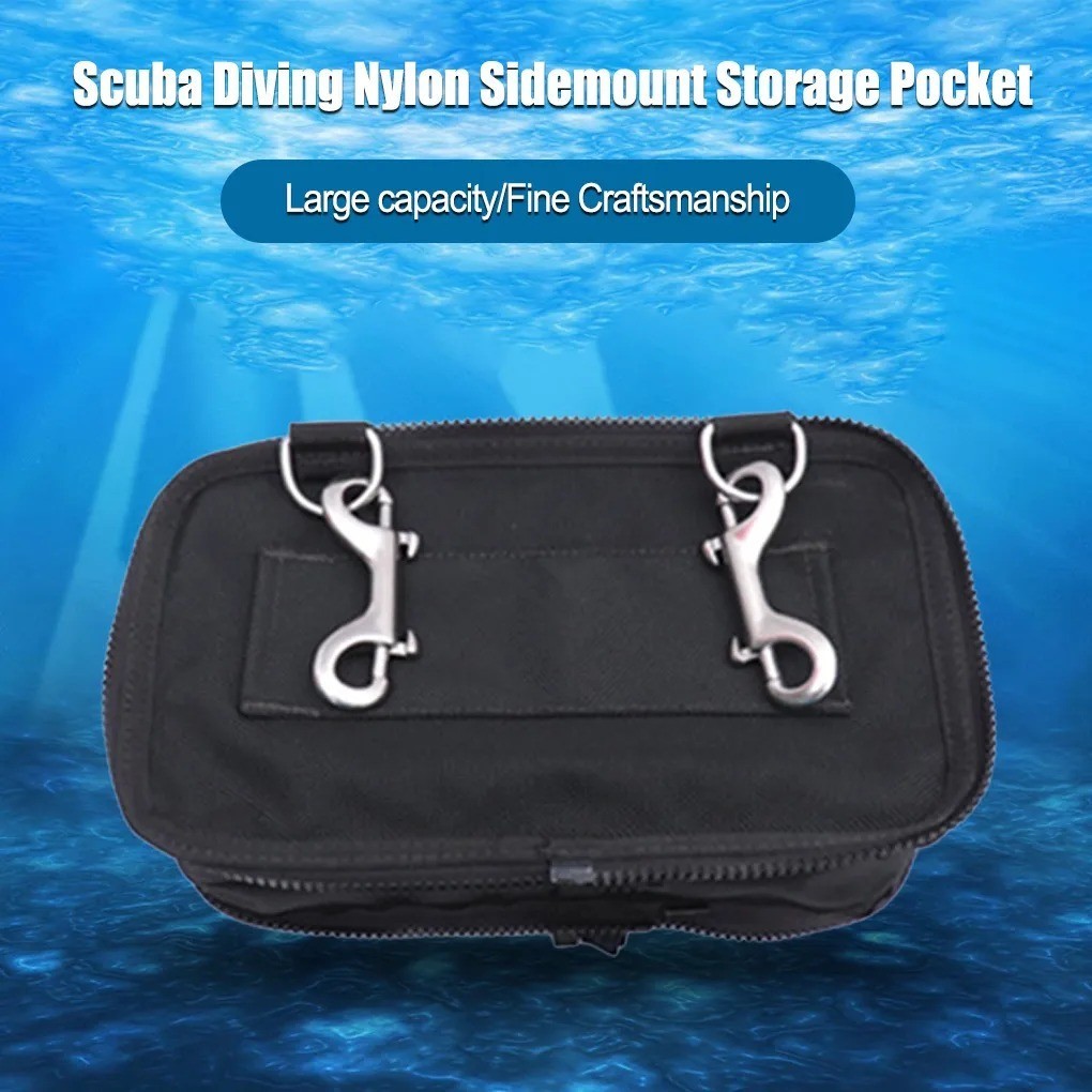 Diving Sidemount Storage Bag Scubas Diving Nylon Pouch with Double Ended Hook Water Sport Equipment Carry Pouch