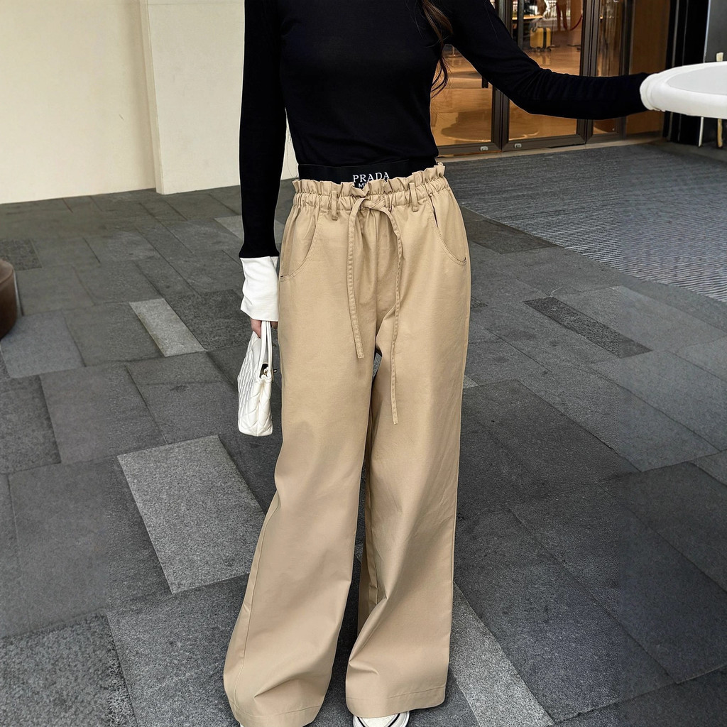 4K3Y PRAD* Autumn Winter New Waist Patchwork Belted Pants Two Colors Double Pocket Fashion Versatile