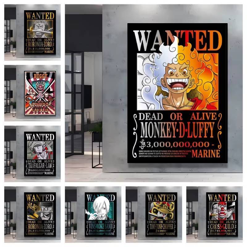 คุณภาพสูง One Piece Luffy Bounty Theme ผ้าใบตกแต่งโปสเตอร์ Vibrant & สีใสสําหรับ Anime Home Room Wall Decor