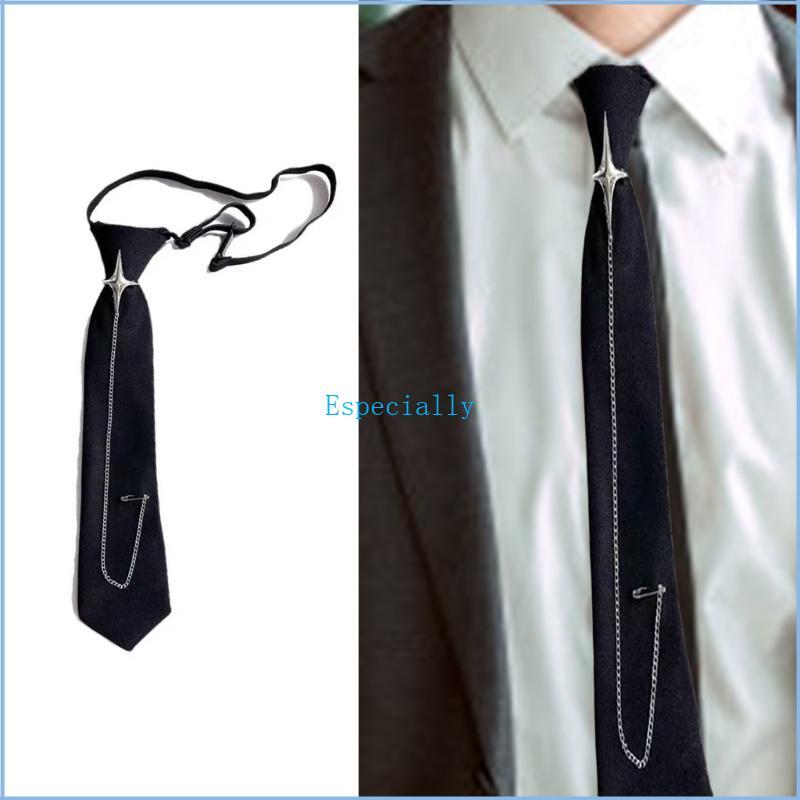 ESP Punk Crosses Pin Chain School เนคไทสีดํานักเรียนปรับ Pre Tie Tie Tie Tie