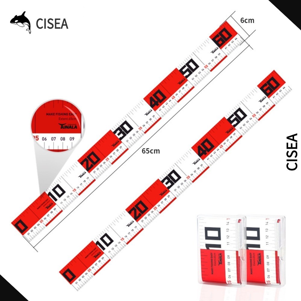 CISEA F460 สายวัดปลาลูร์ 65 ซม. กันน้ำ แบบนุ่มยืดหยุ่น วัสดุ PVC ทนทาน สำหรับวัดความยาวปลา ตกปลาทะเล-น้ำจืด ใช้ได้ทั้งซม.-นิ้ว พร้อมสายคล้อง