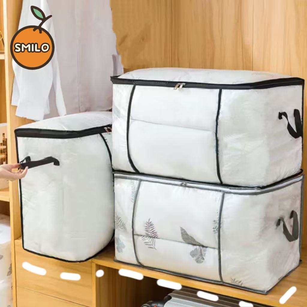 SMILO ถุงเก็บของ กล่องพับได้ ความจุขนาดใหญ กันน้ํา เก็บหมอนผ้าห่ม 2 ขนาด PVC ใส ที่เก็บของในบ้าน