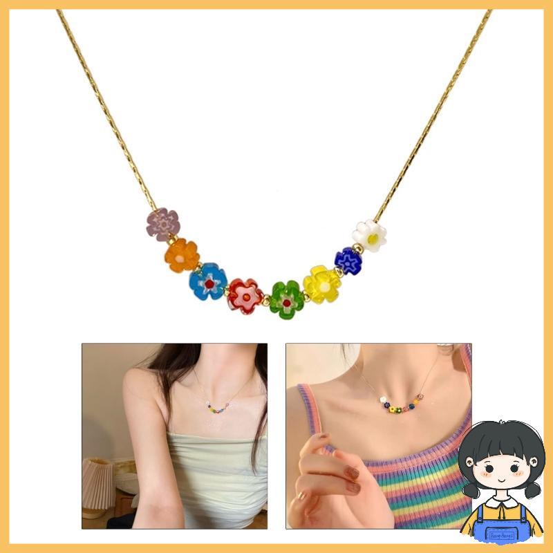 สร้อยคอจี้ดอกไม้เคลือบสีสันสดใสบางสําหรับผู้หญิง Egirls y2k เครื่องประดับคอ