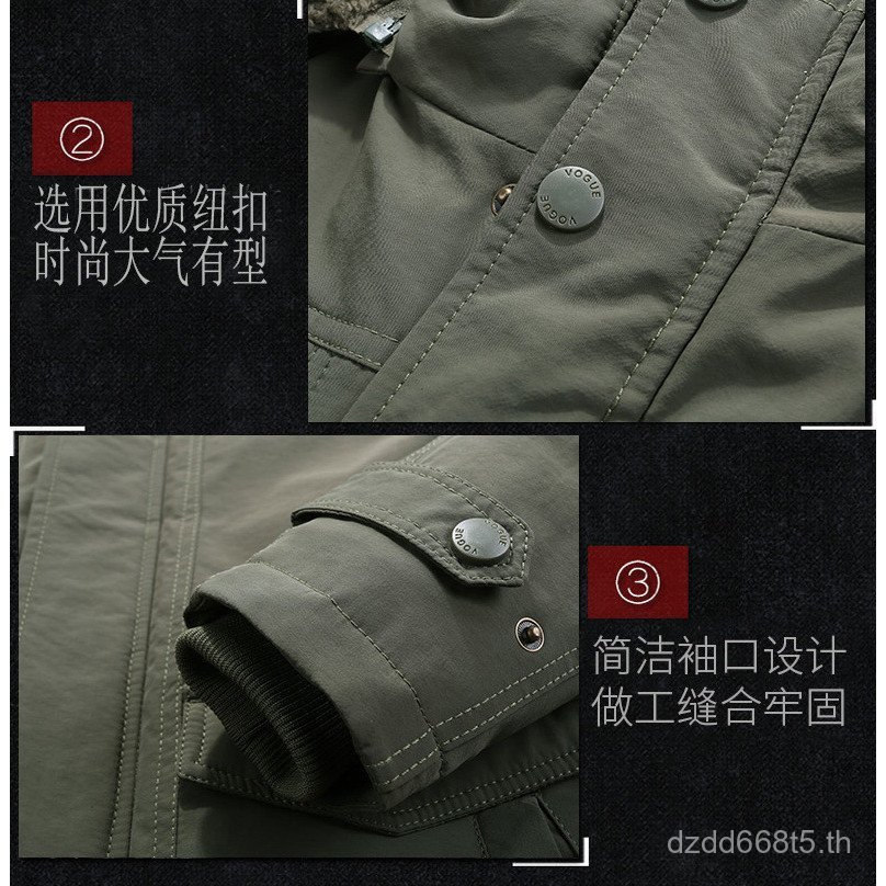 เสื้อแจ็คเก็ตผ้าฝ้ายหนา ผ้าฟลีซบุนวม ออกแบบให้ใส่สบายตลอดทั้งวัน มีกระเป๋าหลายช่อง และป้องกันลมหนาว - รูปที่ 7