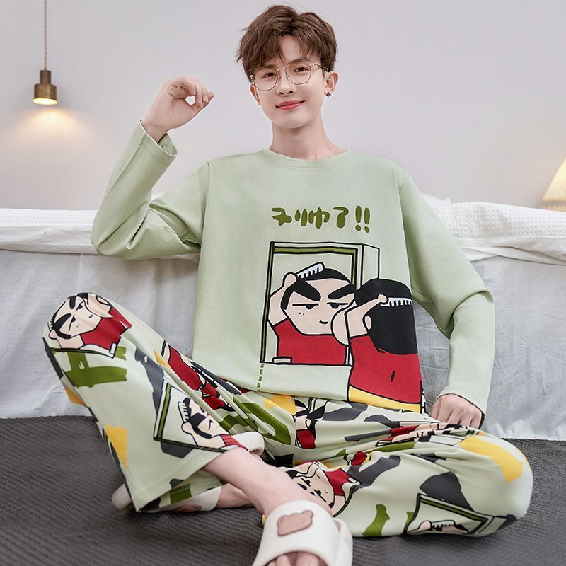 青少年睡衣春秋长袖宽松学生男款家居服男士睡衣蜡笔小新睡衣男20251213Teenager Pajamas Spr and Autumn Long Sleeves Loose Student Men'
