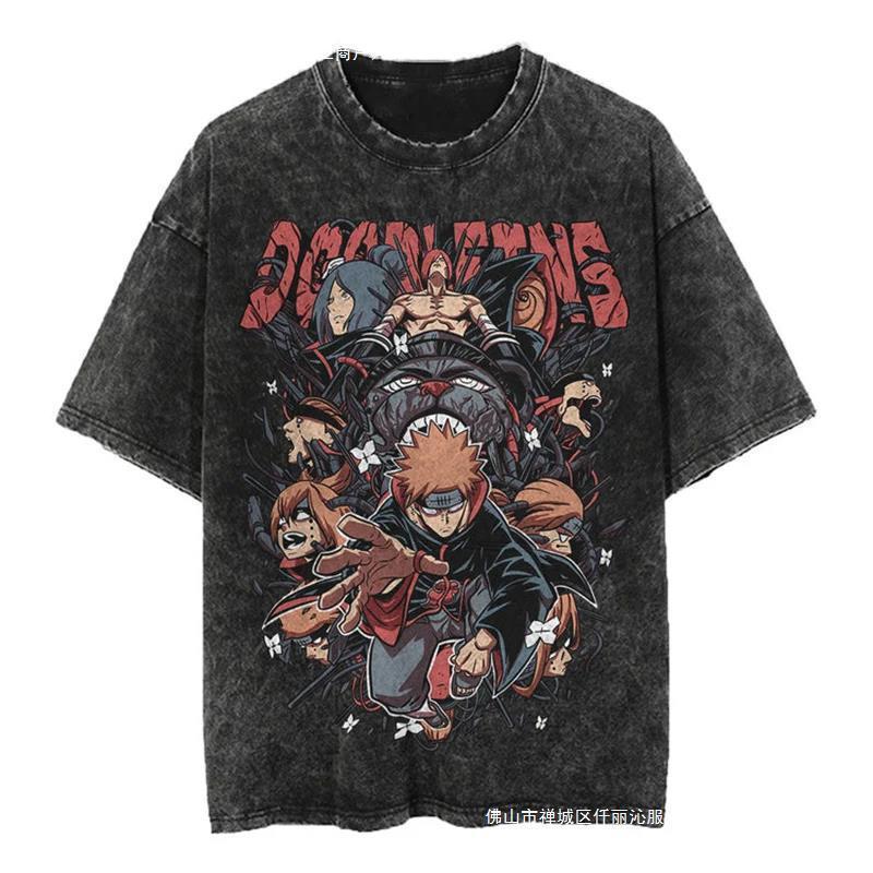 2026时尚 2026Men Streetwear สีดําล้างเสื้อยืดอะนิเมะนารูโตะพิมพ์ T SCOD 7NUI