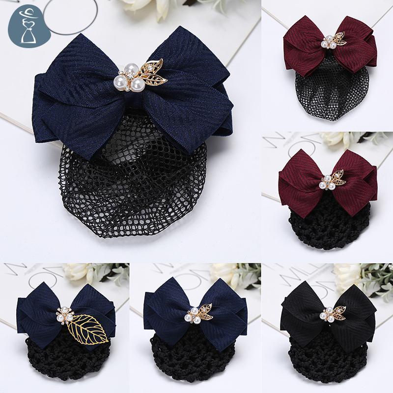 [PANDAB] Professional Head Flower Hotel Nurse Bank Lady Net Bag Bowknot Stewardess Hair Net Clip Hai