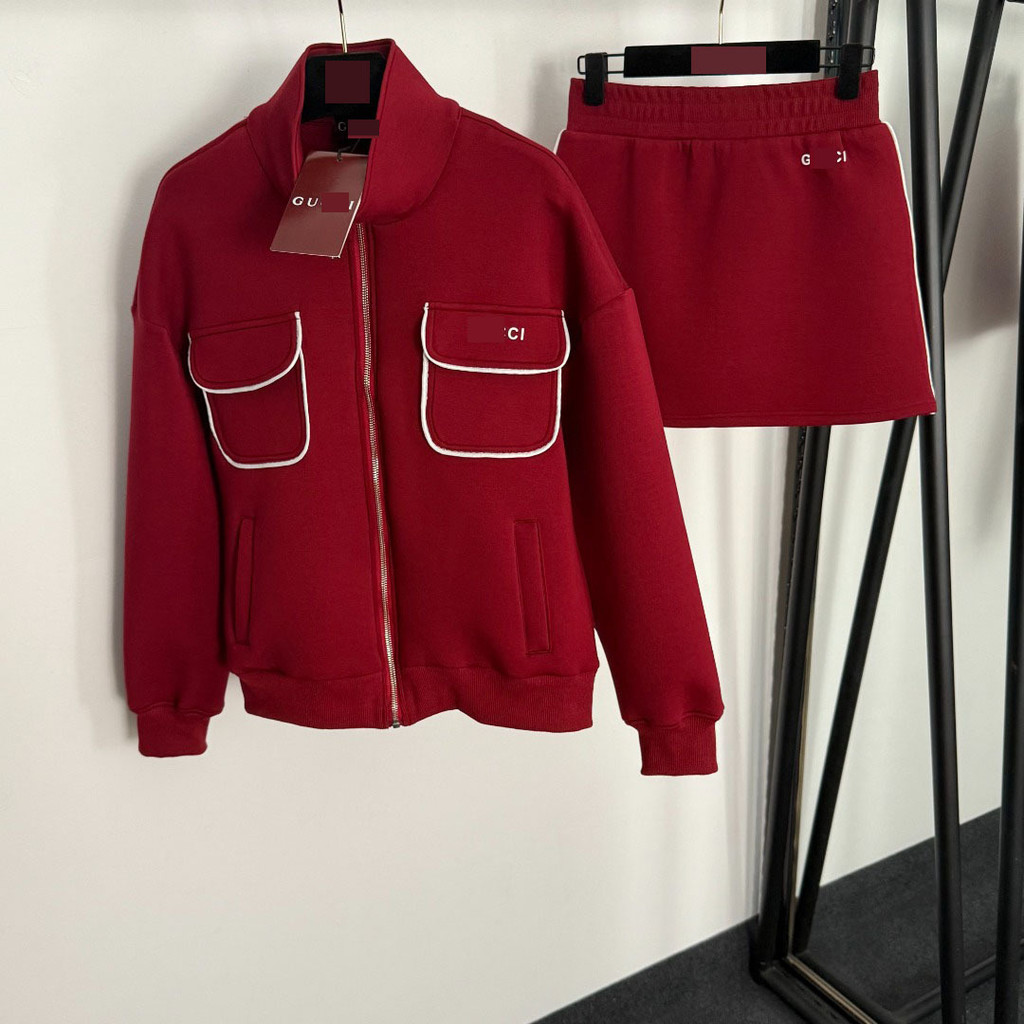 3O5P GU# 2025Autumn Winter Space Cotton Set with Chest Letter Pocket Stand Collar Long Sleeve Zipper