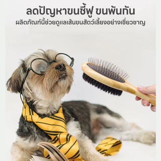 2in1 แปรงหวีขนสองด้าน แปรงขนหมูป่า หวีซี่สแตนเลส สำหรับสัตว์เลี้ยง