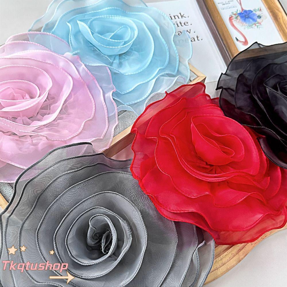 IMIHAN1 ดอกไม้ Corsage, เข็มกลัดอุปกรณ์เสริมเสื้อผ้าตกแต่งคอ Rose ดอกไม้ Patch, Organza ประดิษฐ์ Handmade เย็บ Applique