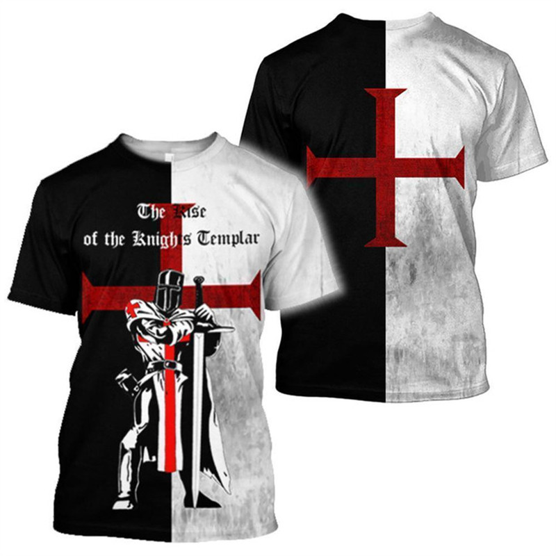 👕✨Knights Templar Graphic 3D Printed Men's T-Shirt Street Harajuku Y2K Cross T Shirt Unisex Short Sleeve Oversized Men