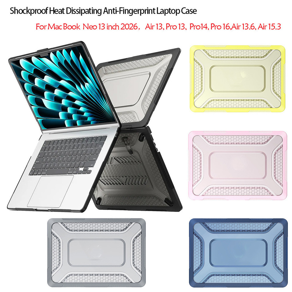 กันกระแทกความร้อน Dissipating Anti-Fingerprint แล็ปท็อปสําหรับ MacBook Neo 13inch A3404 M2 M3 M4 M5 Pro 16 14 Air 13.6 15.3"  M5pro M5maX pro13 A3241 A3403 A3240  สูงสุดในสต็อก