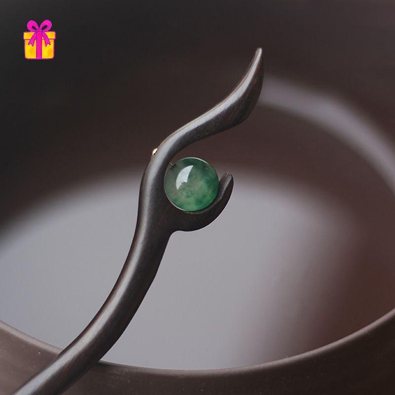 [INTH] สไตล์จีนเลียนแบบหยกไม้ผมStis Simple Retroผมส้อมHairpinsสําหรับผู้หญิงสาวผมบุญคงที่เครื่องประดับผม [ดีกว่า]