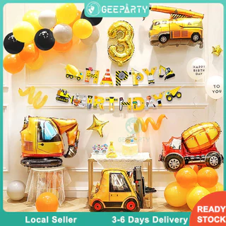 GeeParty ชุดลูกโป่งธีมก่อสร้าง 51 ชิ้น ลูกโป่งฟอยล์รถบรรทุก พร้อมแบนเนอร์ สำหรับตกแต่งงานเลี้ยงวันเกิด