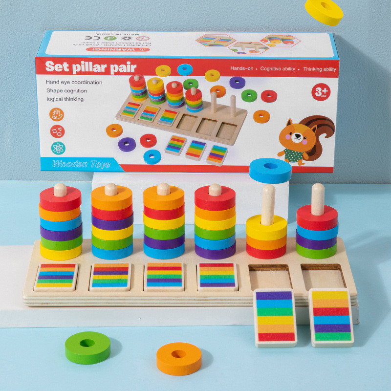 Montessori ไม้ Rainbow คอลัมน์สีความรู้ความเข้าใจการจับคู่ Early Education การศึกษา Aids ของเล่น