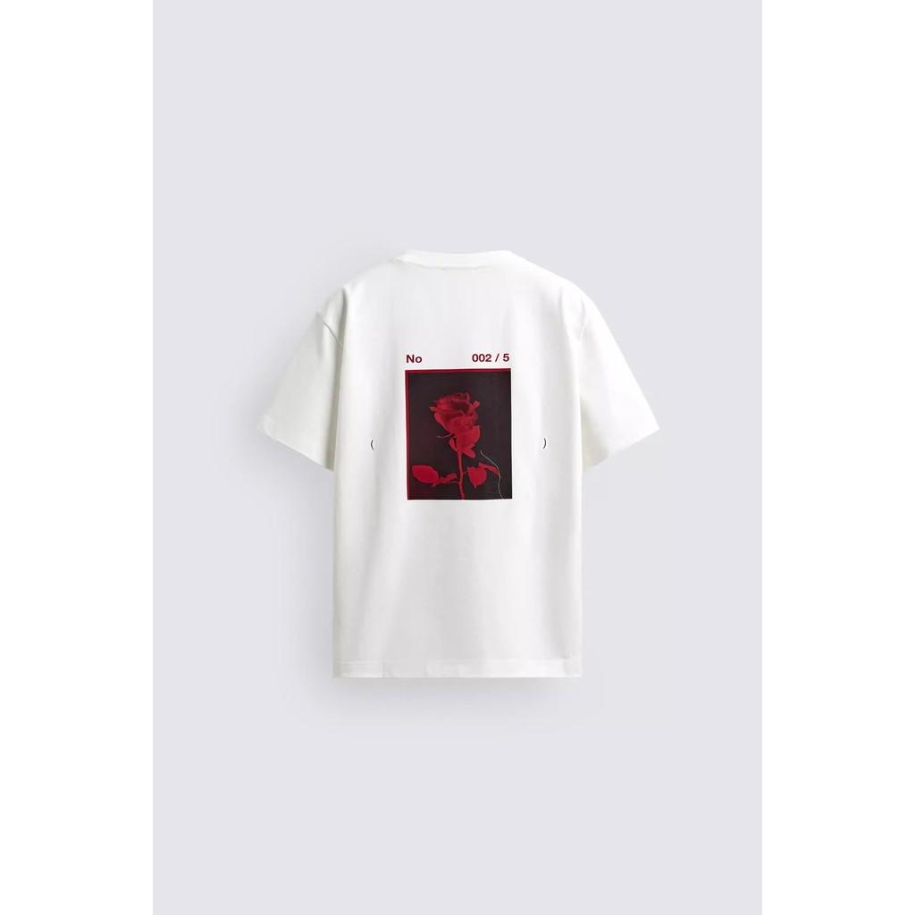 ZARB'Sเสื้อยืดแขนสั้นผ้าฝ้ายแท้พิมพ์ลายดอกกุหลาบด้านหลังสไตล์ใหม่