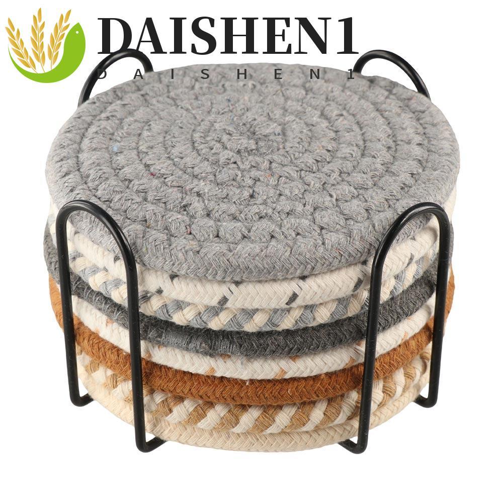 DAISHEN1 8/10 ชิ้นทอ Trivet Placemats, Braided Cotton Rope Drink Coasters, Perfect Absorbent ทนความร้อนรอบจานอาหารค่ําชุดห้องครัว