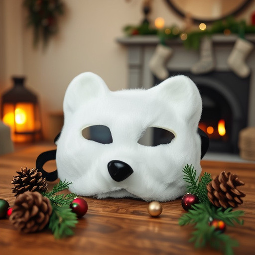 Christmas White Plush Cat Face Mask, retroodding Animal Half-Face Mask, Party Cosplay Performance Pr