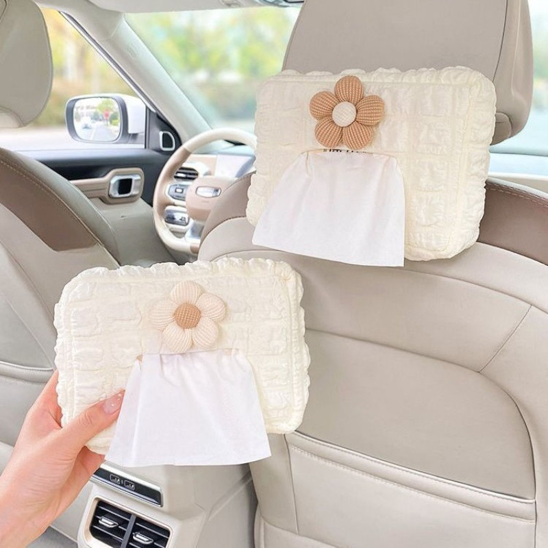 พร้อมส่ง กล่องทิชชู่ กล่องทิชชู่ในรถ ที่ใส่ทิชชู่ในรถ ลายดอกไม้ อ่อนนุ่ม น่ารัก ตกแต่งรถยนต์