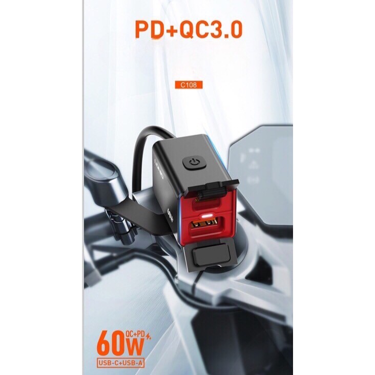 The JBK Shop 789 Ldnio 60W พอร์ตชาร์จ USB สําหรับรถจักรยานยนต์พร้อมที่ชาร์จโทรศัพท์มือถือ, พอร์ต PD,