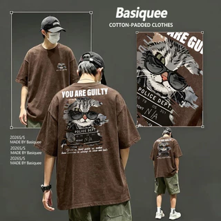 Basi💥เสื้อผู้ชาย เสื้อยืด oversize เสื้อฟอก วินเทจ สตรีท เกรดพรีเมียม เสื้อคอตตอน ไม่หดตัว ใส่สบาย ลาย "You are Guilty"
