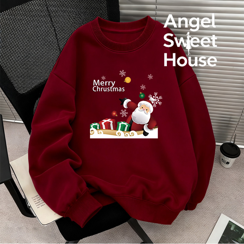 (จัดส่งตลอด 24 ชั่วโมง）Angel Official oversize เสื้อฮิปฮอปคอกกลมสไตล์เกาหลี ลายคริสต์มัส สินค้าใหม่คริสต์มัส วินสูท Y253