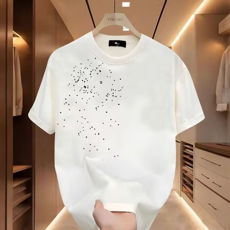 20262025สไตล์ใหม่ฤดูร้อนแขนสั้นเสื้อยืดผู้ชาย Street สวมใส่ High-End Creative พิมพ์ Heavy All-Match 