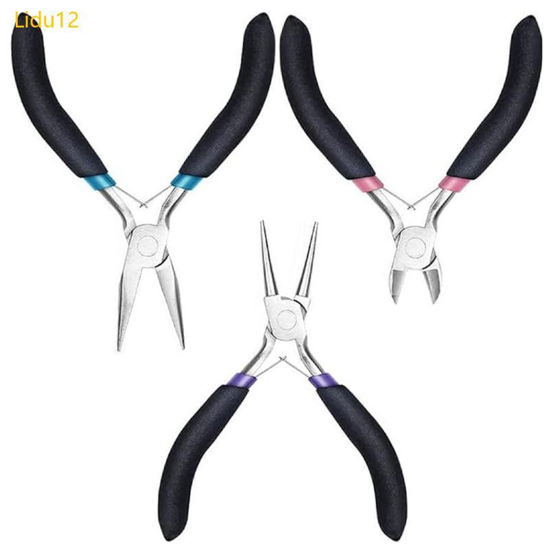 Lidu12 3 ชิ้นเครื่องประดับทําเครื่องมือเครื่องตัดลวดคีมจมูกกลมชุด Jewellery ทําเครื่องมือสําหรับ Jew