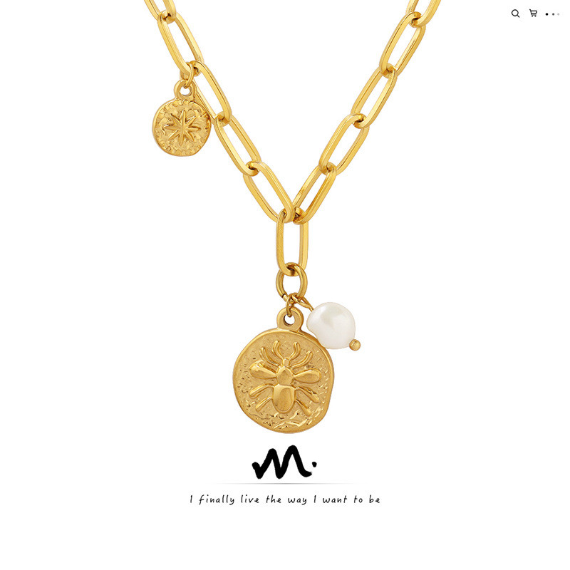 เรขาคณิต Original Design ยุโรปอเมริกัน ins Hip-Hop เครื่องประดับเหล็กไทเทเนียม Bee รอบยี่ห้อสร้อยคอไ