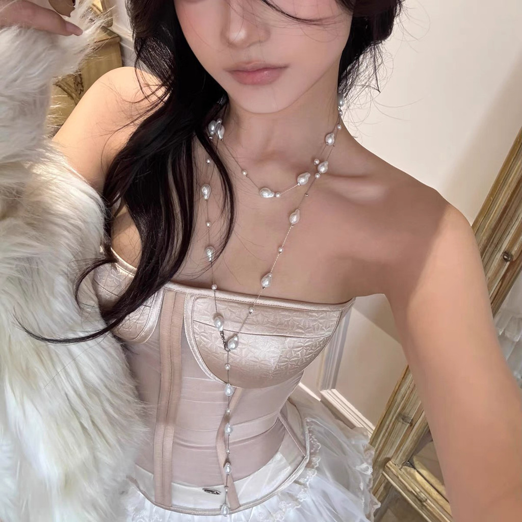 ยาว Gypsophila เลียนแบบสร้อยคอไข่มุกผู้หญิง High-End Feeling หลายวิธีสวมใส่ Clavicle Chain หรูหรา Ni