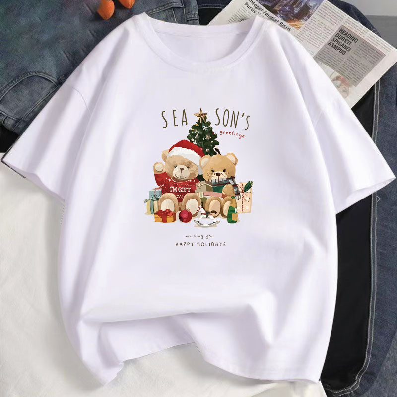 Kaos เสื้อคริสต์มาส เสื้อแฟชั่นคริสต์มาส สวัสดีปีใหม่และสุขสันต์วันคริสต์มาส สบาย M-3XL T408