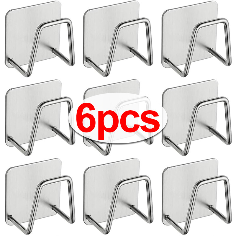 1-6pcs Stainless Steel Sink Sponges Holder Self Adhesive Drain Drying Rack Shelf Household Wall Hook